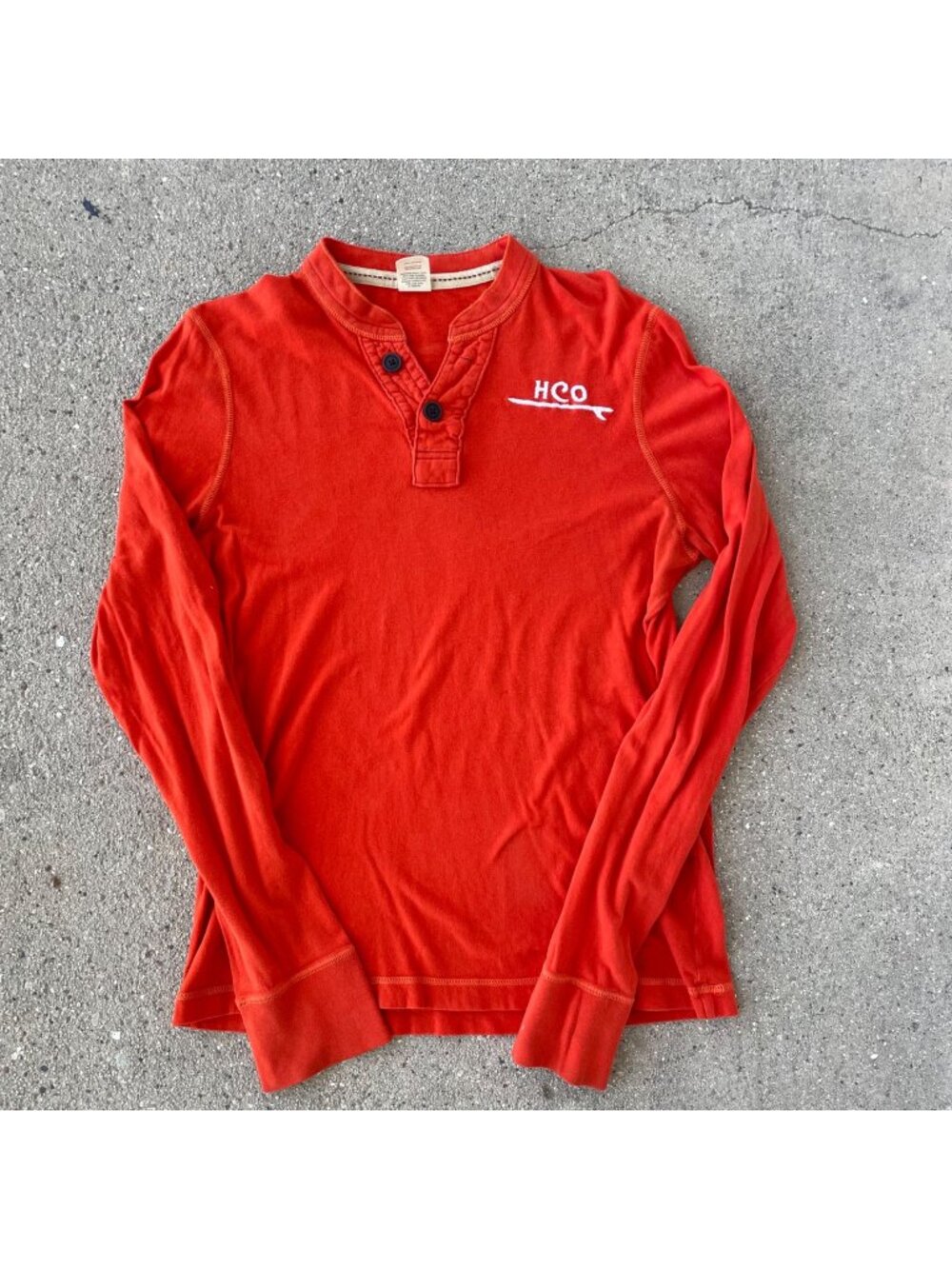 Vintage Y2K Hollister Long Sleeve Orange Henley Mens XL Cotton Soft Logo Skater